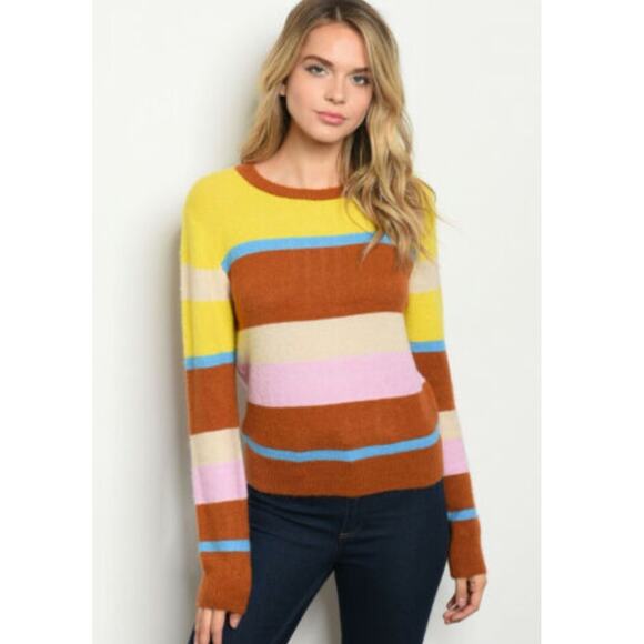 G.I.L.I Got It Love It Yellow Stripe Crew Neck Sweater - Size S - Picture 1 of 6